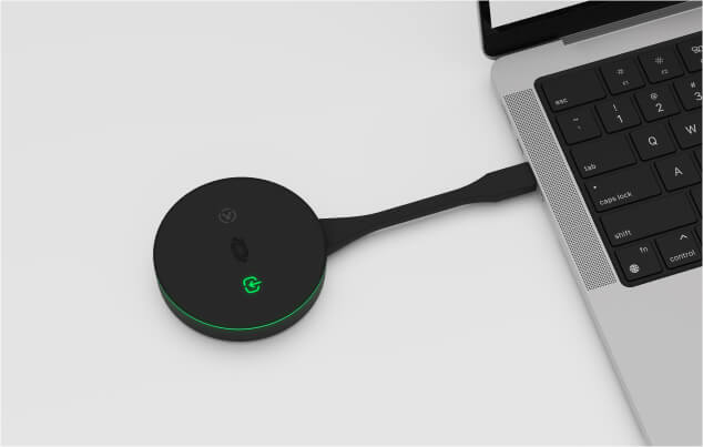 Wireless presentation and conferencing device connected to a laptop