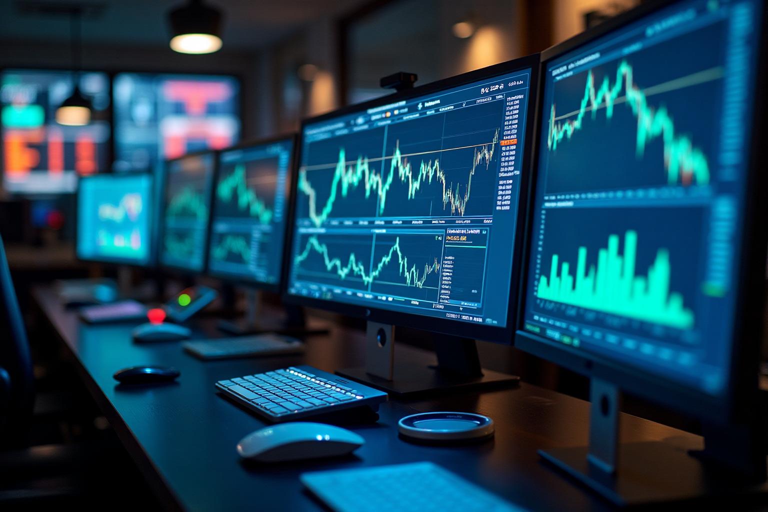 Trading floor with market displays