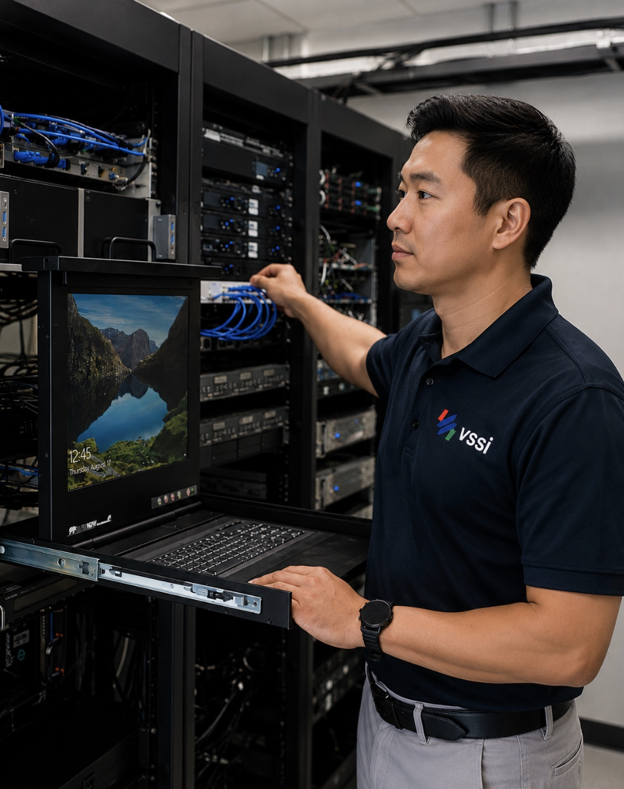 VSSi technician working on a server rack