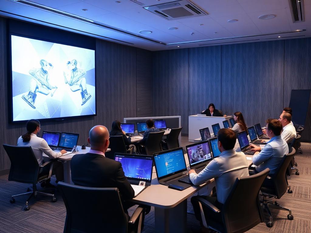 Corporate training room with interactive displays