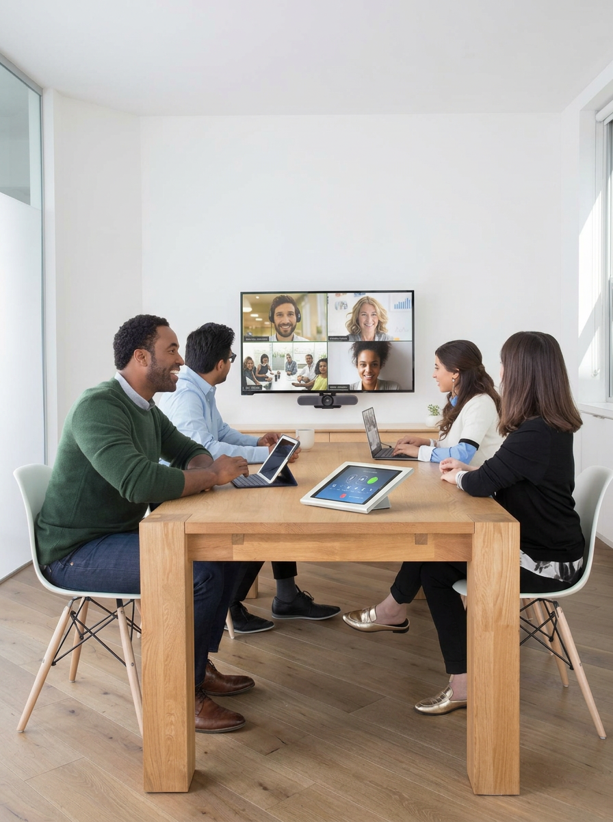 Huddle room equipped with Zoom Rooms video conferencing display